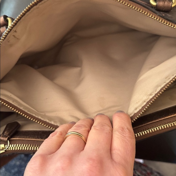 Coach Peyton Tote Satchel F24607 Metallic Bronze C Embossed Leather 2 Hang Tags - Picture 12 of 16